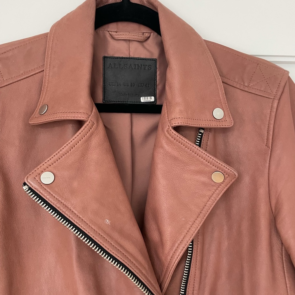❌SOLD❌ALLSAINTS Dalby Leather Biker Jacket Pink - Picture 11 of 14